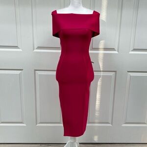 ALIEVA Miel Off Shoulder Bandage Dress in Hot Pink